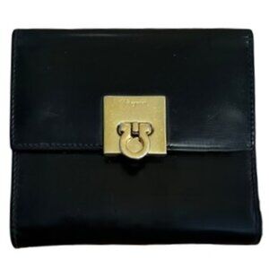 Salvatore Ferragamo Tri-Fold Black Leather Wallet with Coin Pouch